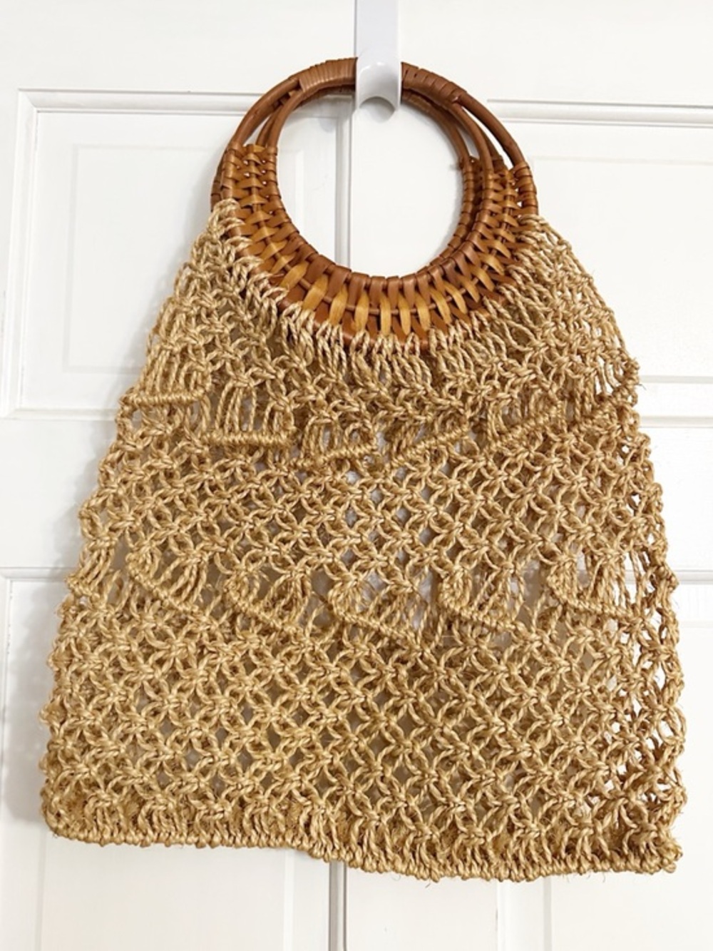 Boho Woven Straw Tote with Wooden Handles | Summer Beach Bag